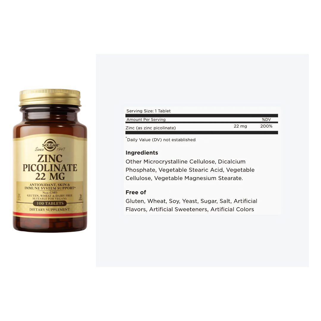 ZINC PICOLINATE SOLGAR 22 MG / PICOLINATO DE ZINC SOLGAR 22 MG - 100 TABLETAS - 2