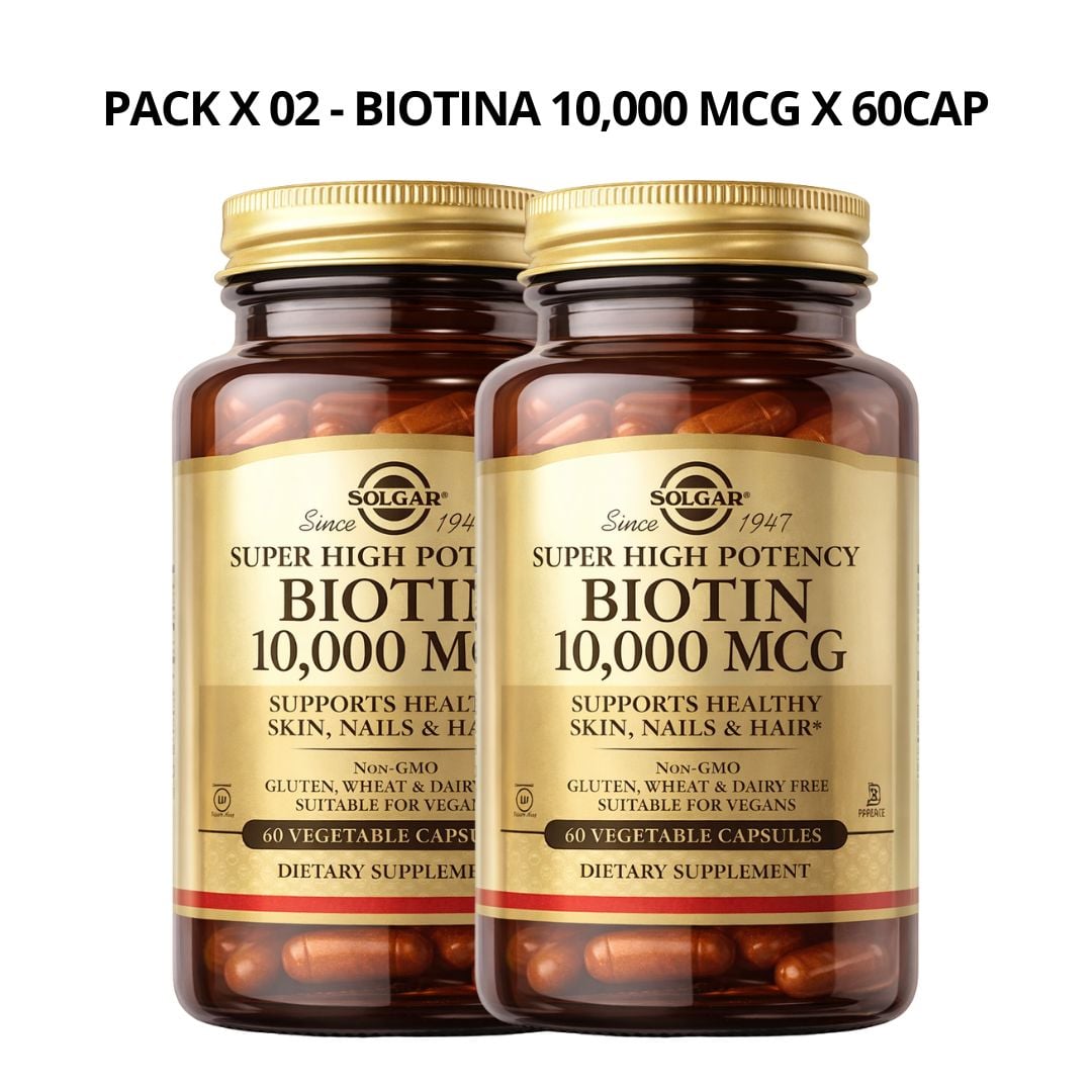 PACK X 02 - BIOTINA SOLGAR / BIOTIN 10000 MCG - 60 CÁPSULAS - 1