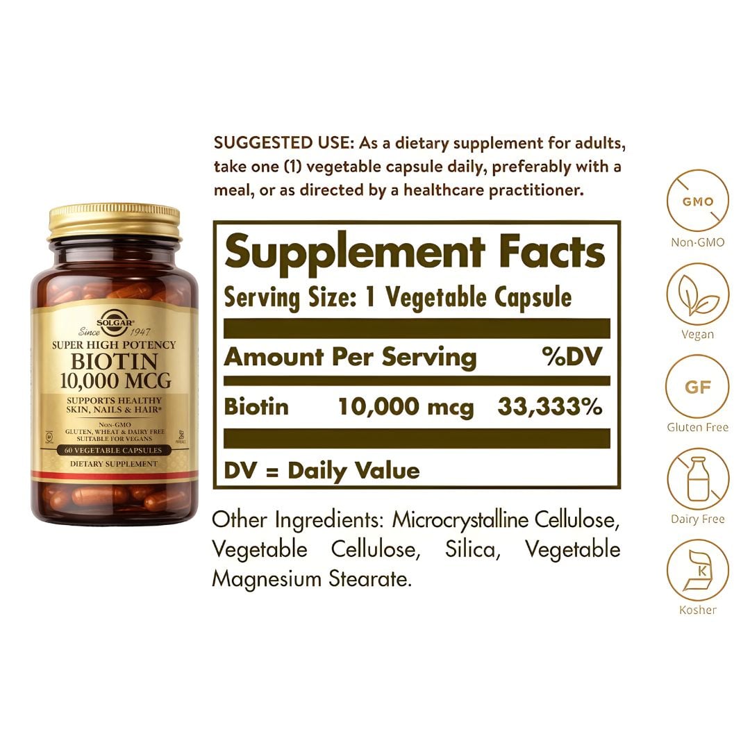 PACK X 02 - BIOTINA SOLGAR / BIOTIN 10000 MCG - 60 CÁPSULAS - 3