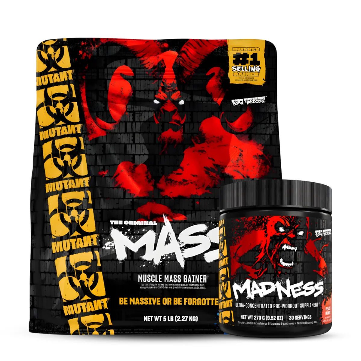 PROTEINA MUTANT MASS 5 LB - VAINILLA ICE CREAM + PRE-ENTRENO MADNESS 30 SERVICIOS - PEACH MANGO - 1