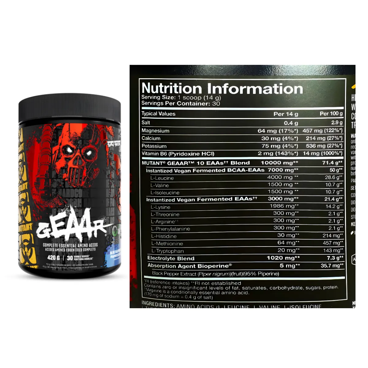 ANMINOÁCIDOS GEAAR 30 SERV 420 G - BLUE RASPBERRY + PRE-ENTRENO MADNESS 30 SERV - MANGO - 2