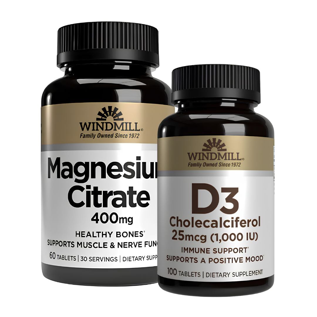 CITRATO MAGNESIO WINDMILL 400 MG - 60 TAB + VITAMINA D3 WINDMILL 25 MCG (1000IU) - 100 TAB - 1