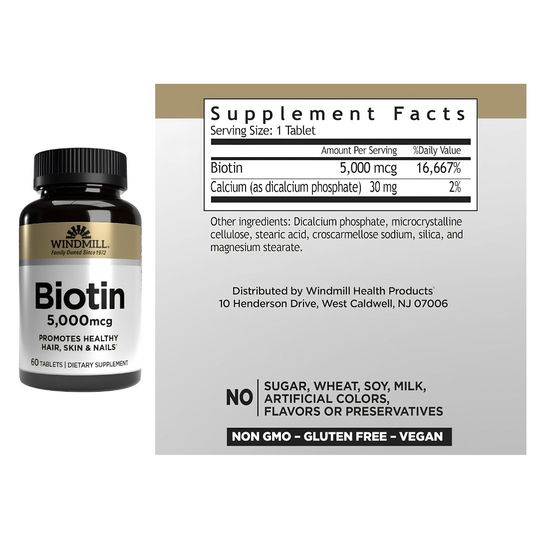 BIOTINA WINDMILL 5000 MCG - 60 TABLETAS - 2