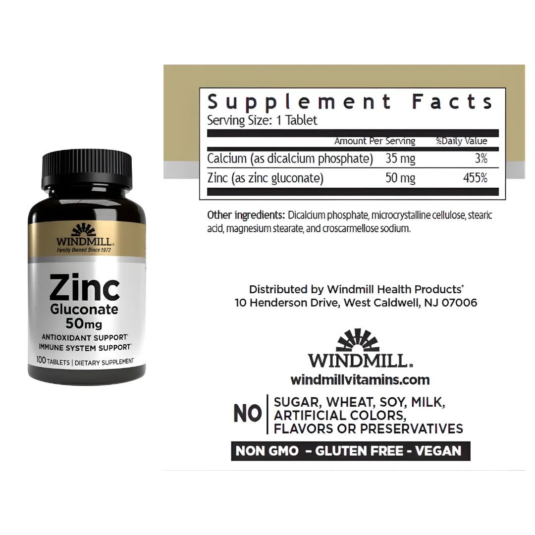ZINC GLUCONATE WINDMILL 50 MG - 100 TABLETAS - 2
