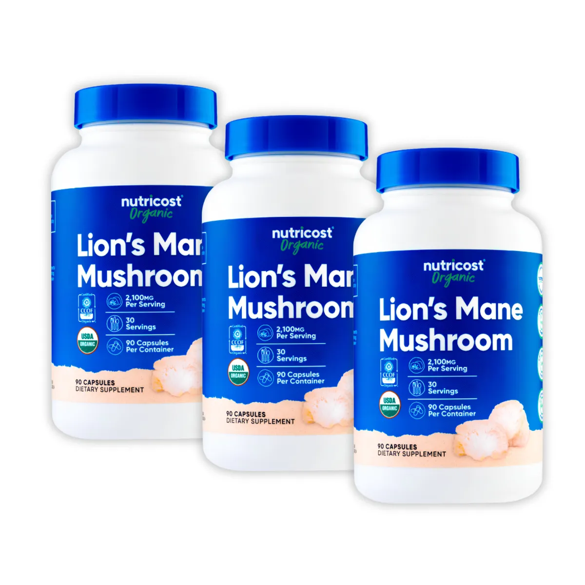 PACK X 03 - LION'S MANE MUSHROOM NUTRICOST 2100MG - MELENA DE LEON 90 CAPSULAS - 1