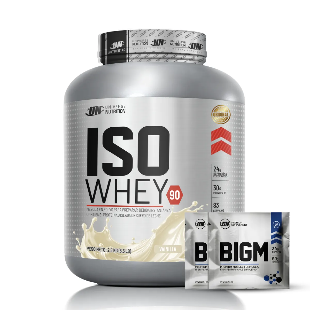 PROTEINA ISOLATADA ISO WHEY 90 2.5 KG - VAINILLA + 2 SACHET BIGM - 1