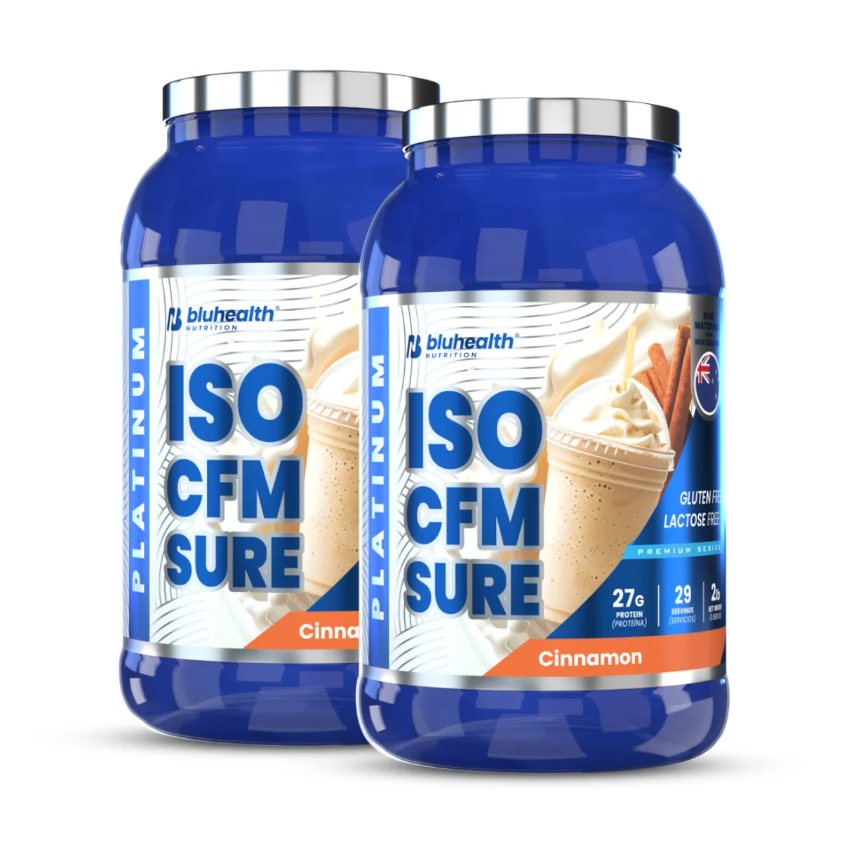 PACK X 02 - PROTEINA ISOLATADA PLATINUM ISO CFM SURE 2 LB BLUHEALTH NUTRITION - CANELA - 1