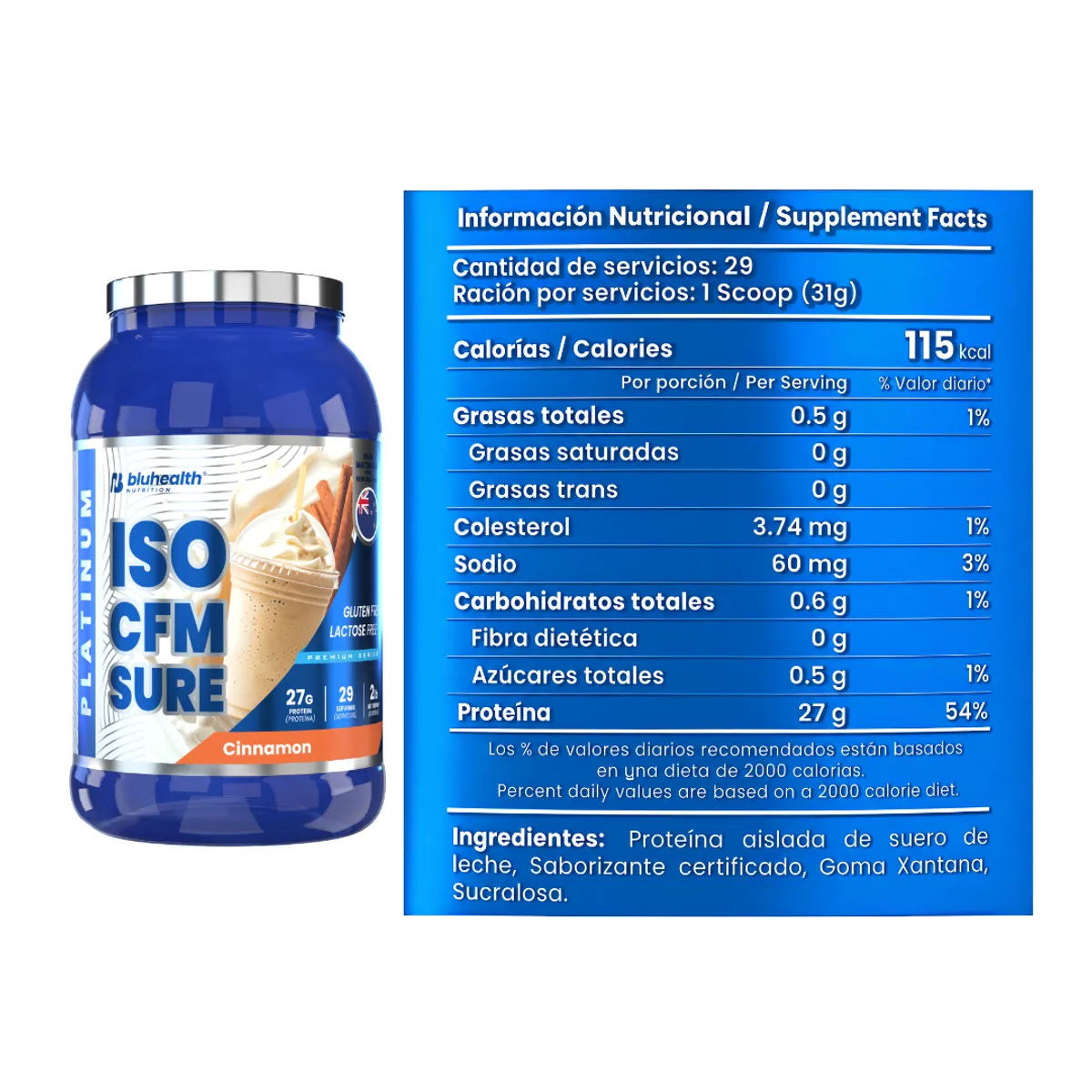 PACK X 02 - PROTEINA ISOLATADA PLATINUM ISO CFM SURE 2 LB BLUHEALTH NUTRITION - CANELA - 2