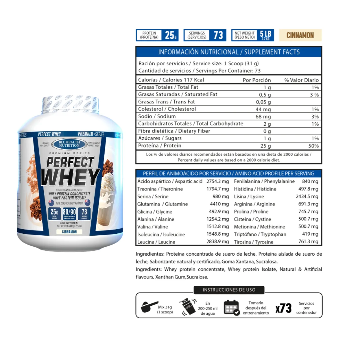 PROTEINA PERFECT WHEY 5 LB BLUHEALTH NUTRITION - CANELA + 2 SACHET DIABOLUS - 2