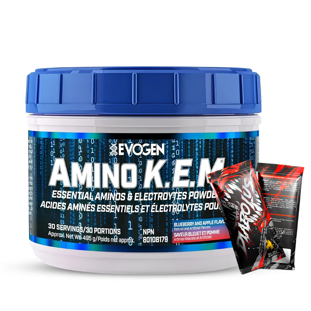 AMINOÁCIDOS AMINO K.E.M 30 SERVICIOS EVOGEN - BLUEBERRY AND APPLE + 2 SACHET DIABOLUS - 1