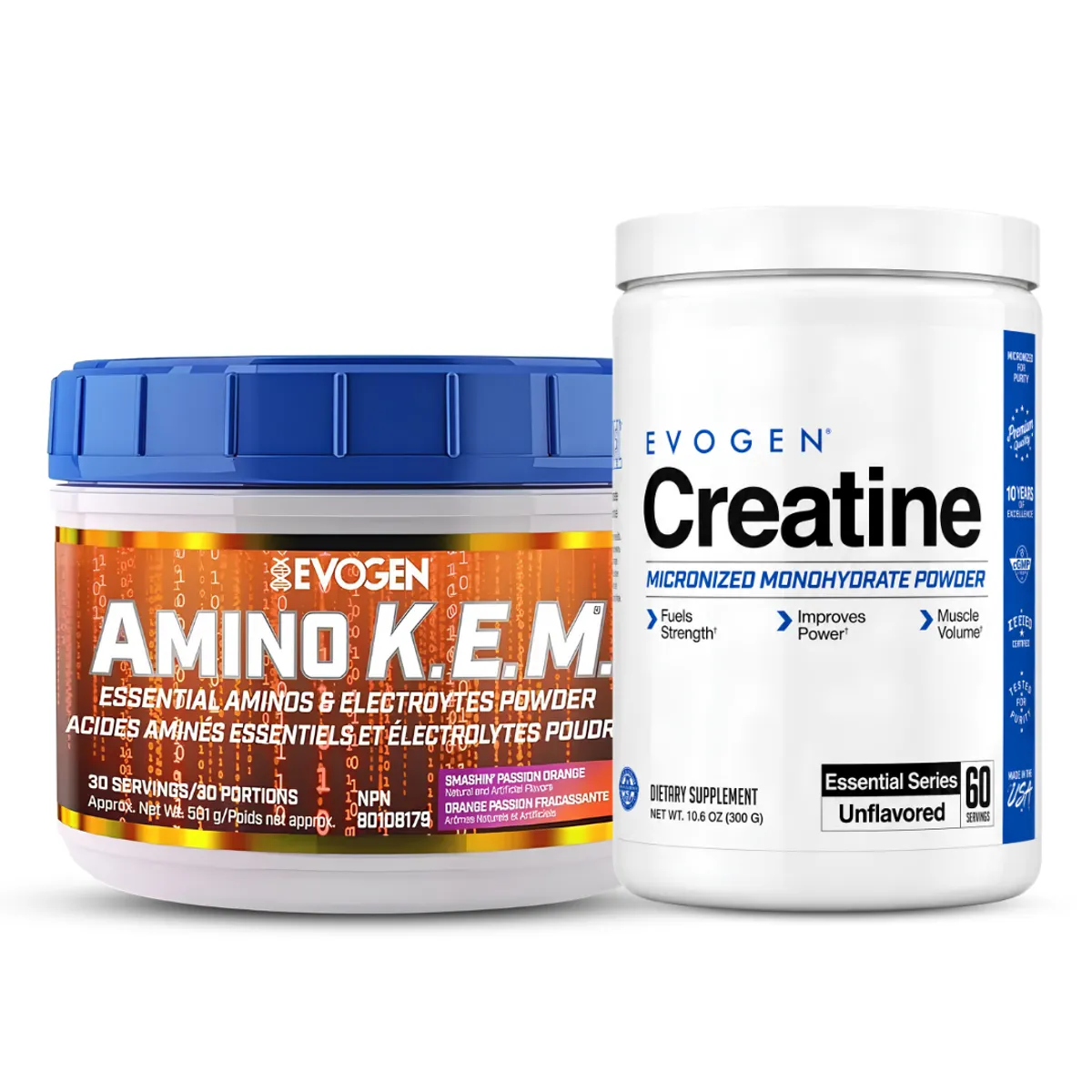 AMINOÁCIDOS AMINO K.E.M 30 SERVICIOS EVOGEN - ORANGE PASSION + CREATINA EVOGEN 300 G - 1