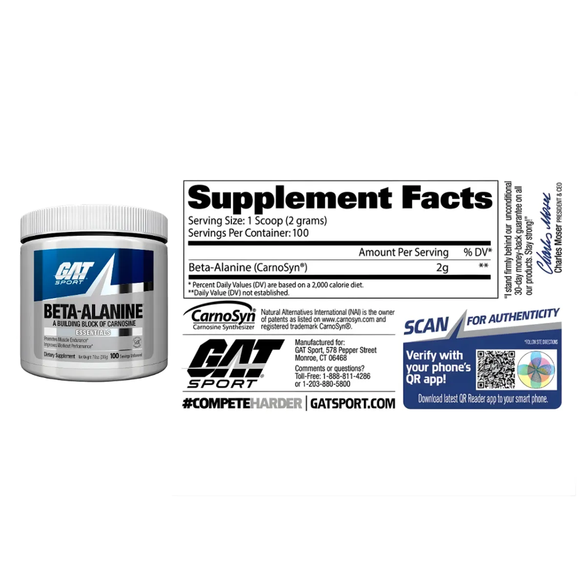 BETA ALANINA GAT SPORT 200 GRAMOS - 100 SERV + CAFEINA GAT SPORT - 100 TABLETAS - 2
