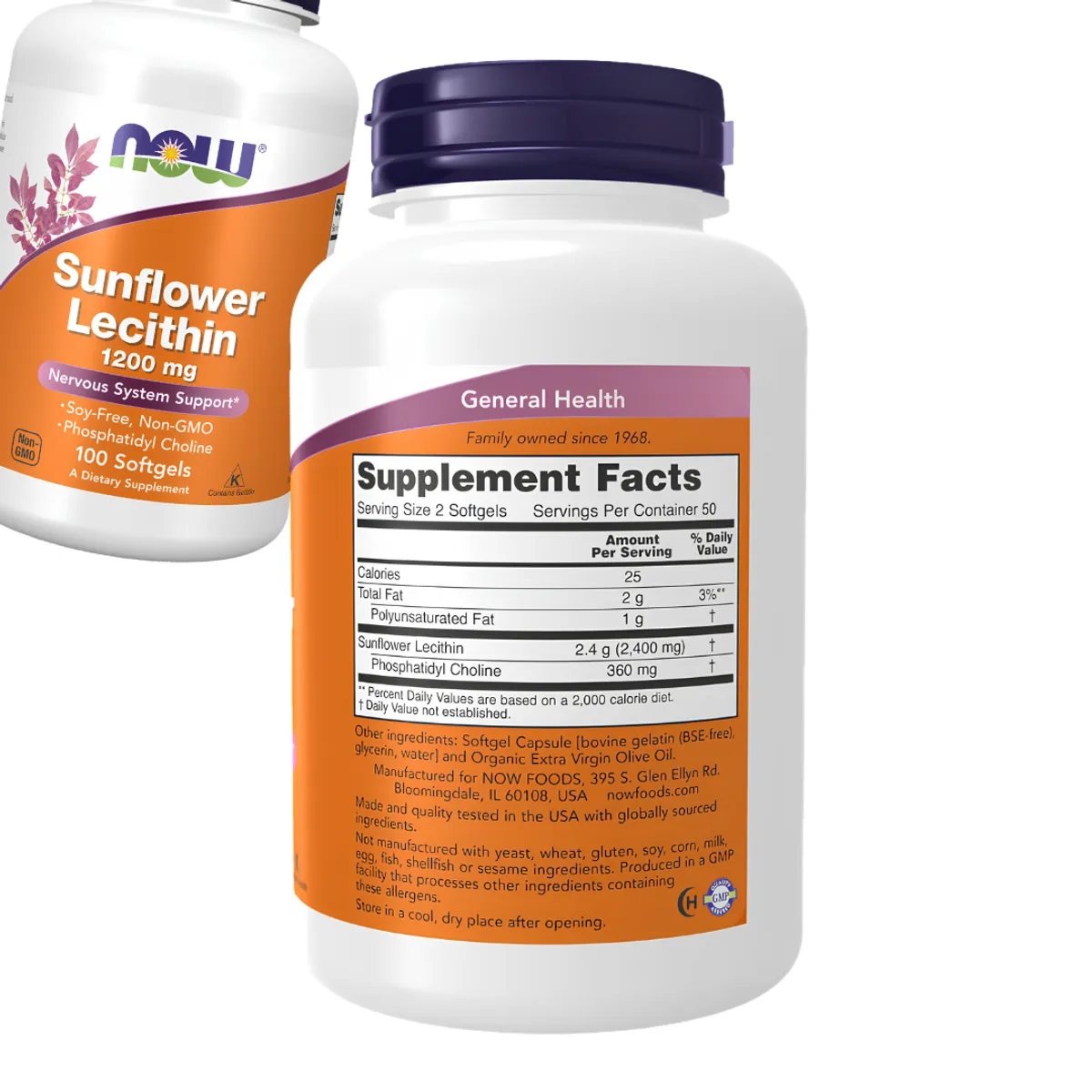 PACK X 02 - SUNFLOWER LECITHIN NOW LECITINA DE GIRASOL 12000 MG - 100 CAPSULAS - 3