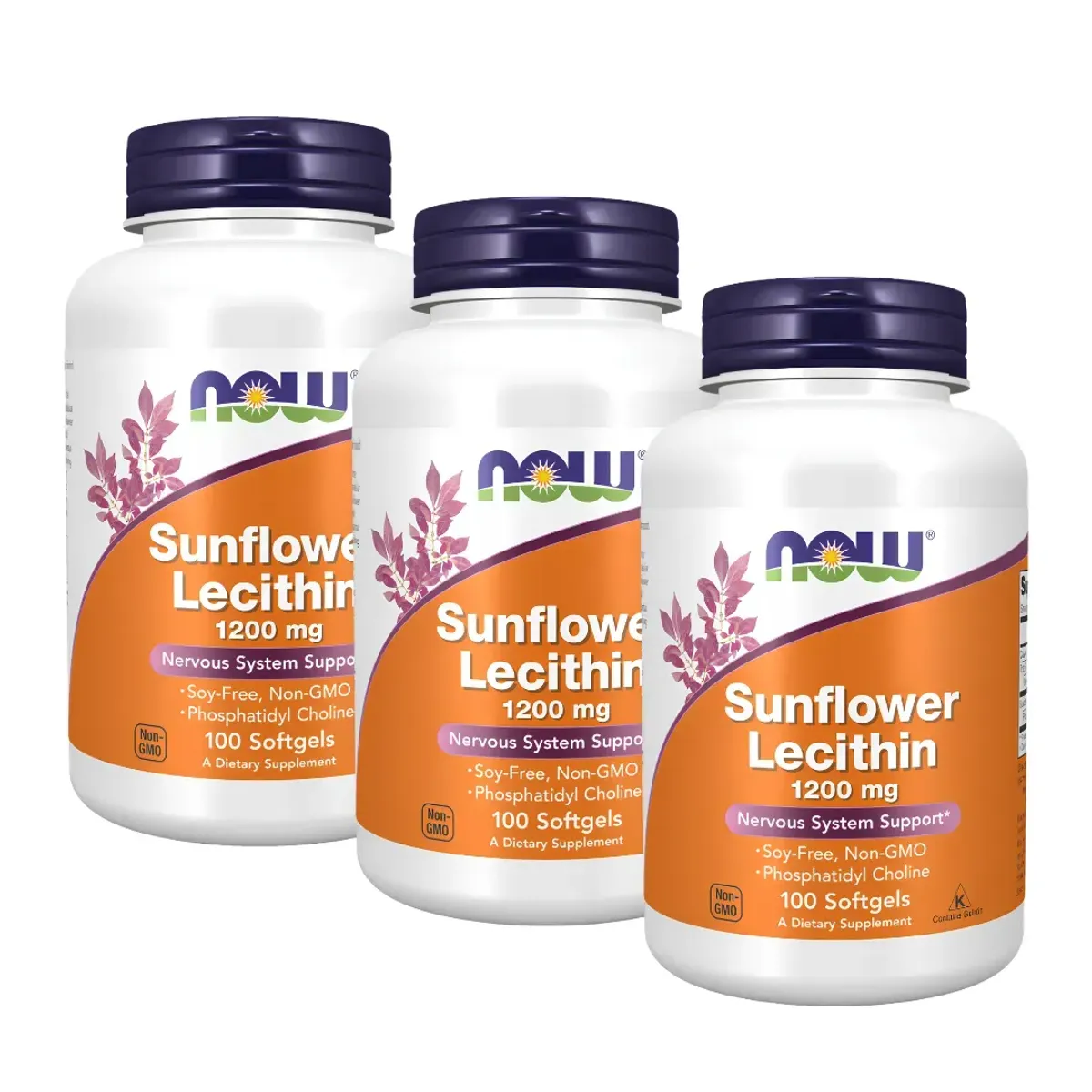 PACK X 03 - SUNFLOWER LECITHIN NOW LECITINA DE GIRASOL 12000 MG - 100 CAPSULAS - 1
