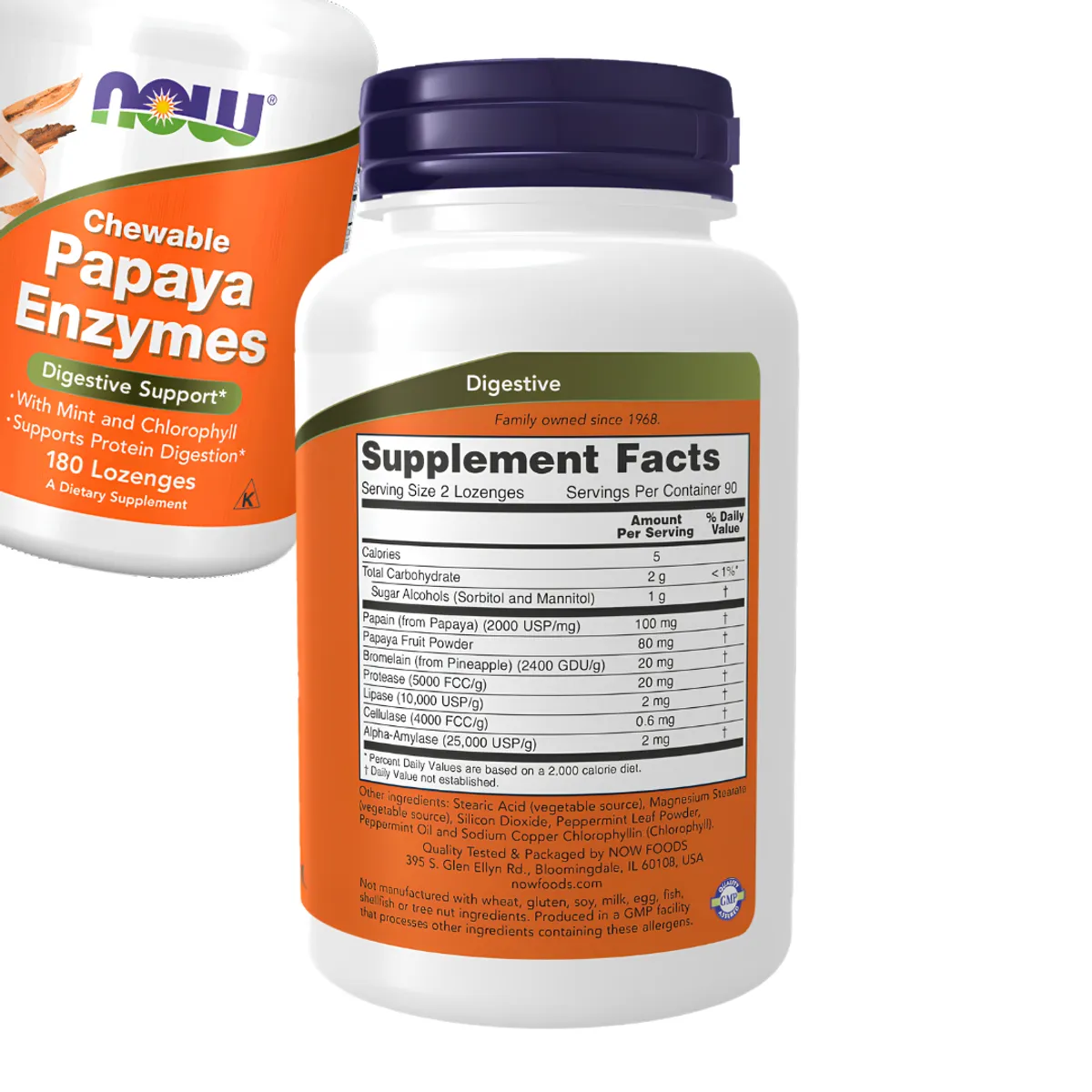 PACK X 02 - ENZIMAS DIGESTIVAS DE PAPAYA NOW - 180 TABLETAS - 2