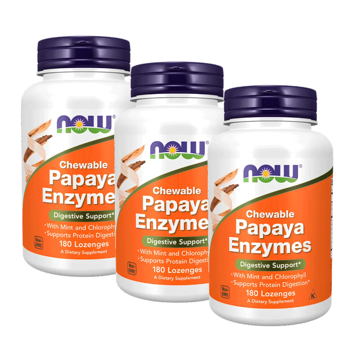 PACK X 03 - ENZIMAS DIGESTIVAS DE PAPAYA NOW - 180 TABLETAS - 1