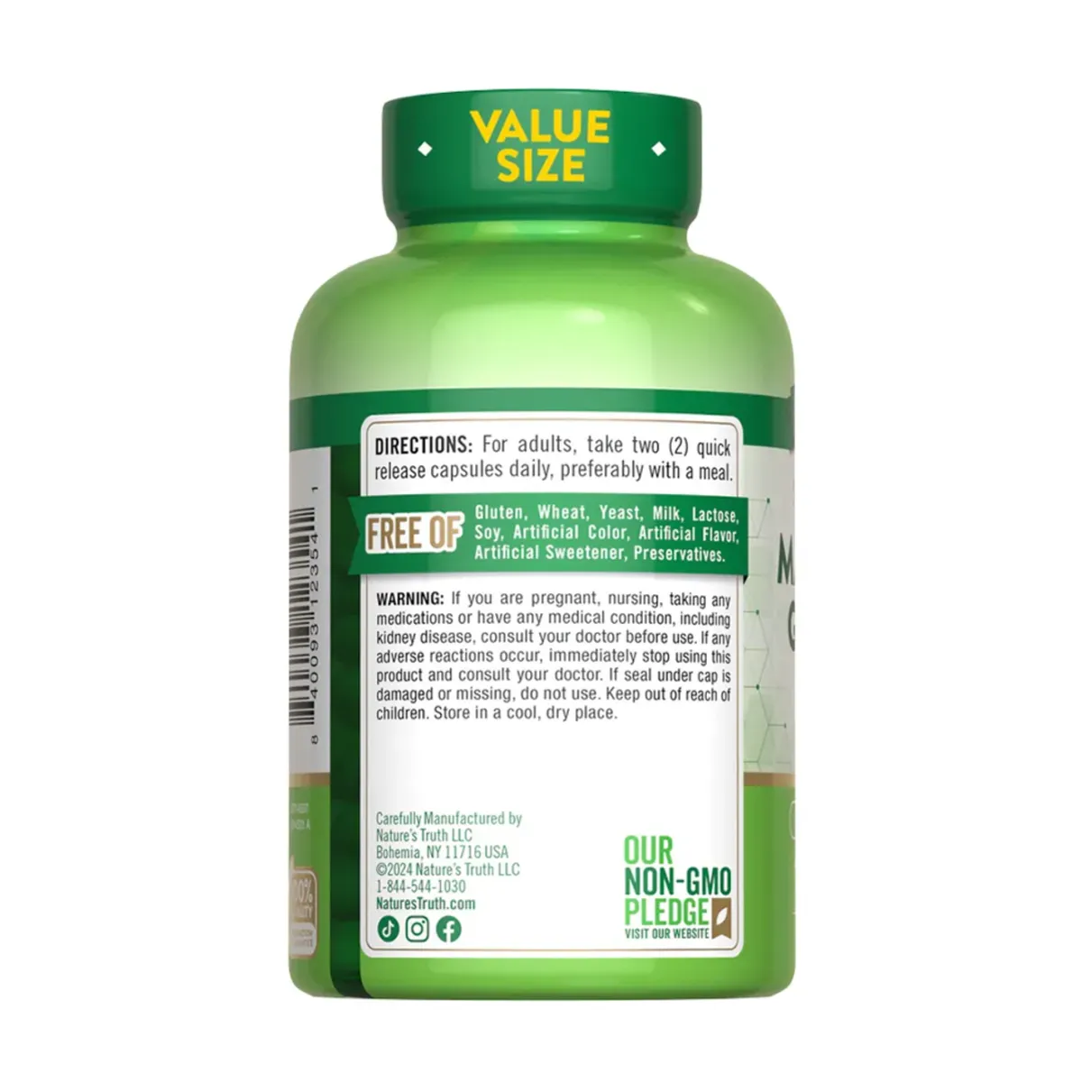 PACK X 03 - GLICINATO DE MAGNESIO NATURE'S TRUTH 200 MG - 120 CAPSULAS - 3