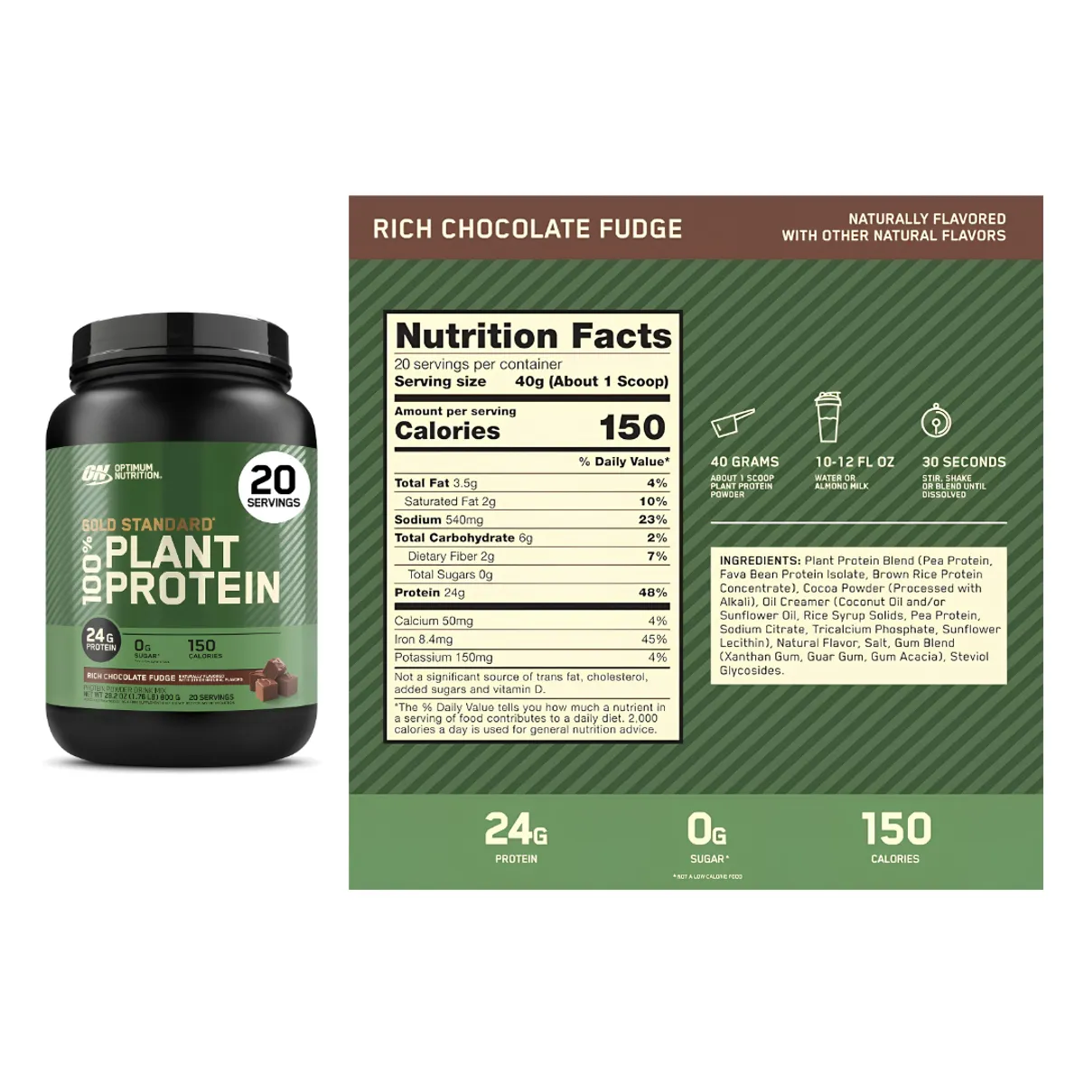 GOLD STANDARD 100% PLANT PROTEIN 20 SERV - RICH CHOCOLATE + CREATINA OPTIMUM NUTRITION 600 G + SCOOP - 2
