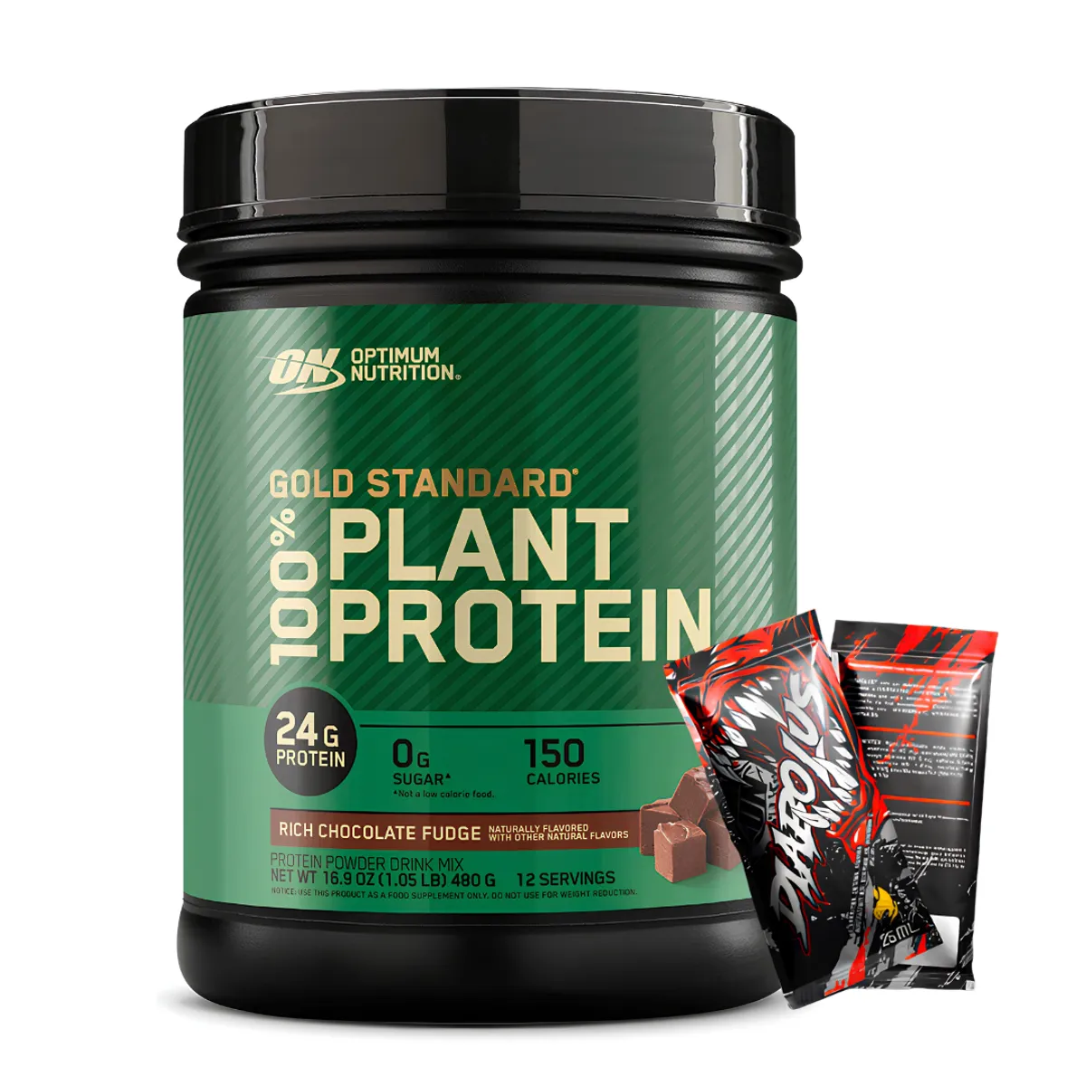 PROTEÍNA VEGANA GOLD STANDARD 100% PLANT PROTEIN 12 SERV - RICH CHOCOLATE FUDGE + 2 SACHET DIABOLUS - 1