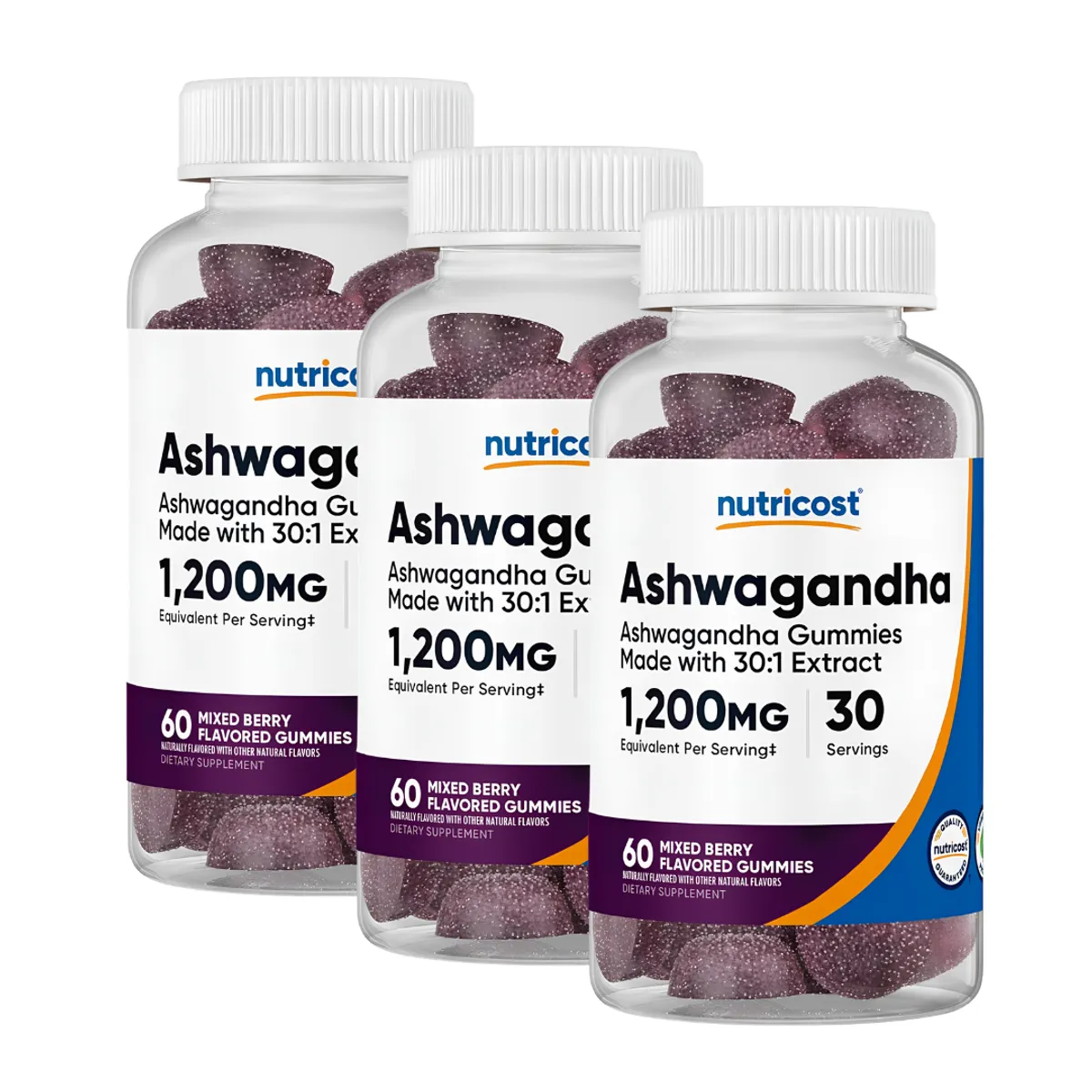 PACK X 03 - ASHWAGANDHA EN GOMITAS NUTRICOST 1200 MG - 60 GOMITAS - 1