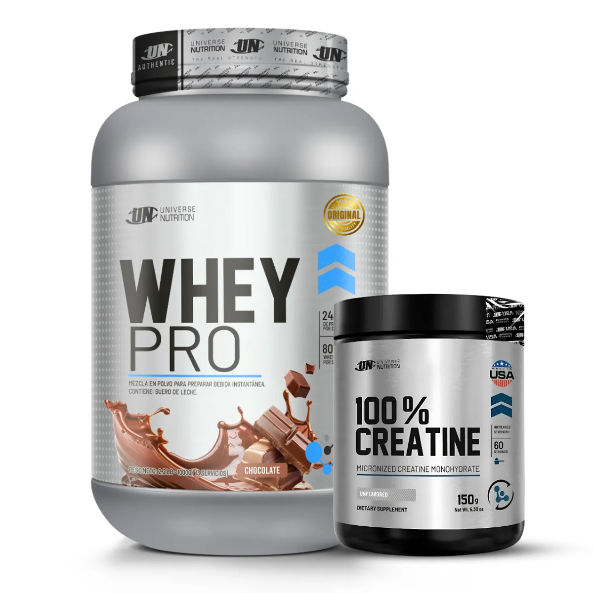 PROTEINA WHEY PRO 1 KG - CHOCOLATE + CREATINA UNIVERSE NUTRITION 150 G - 1