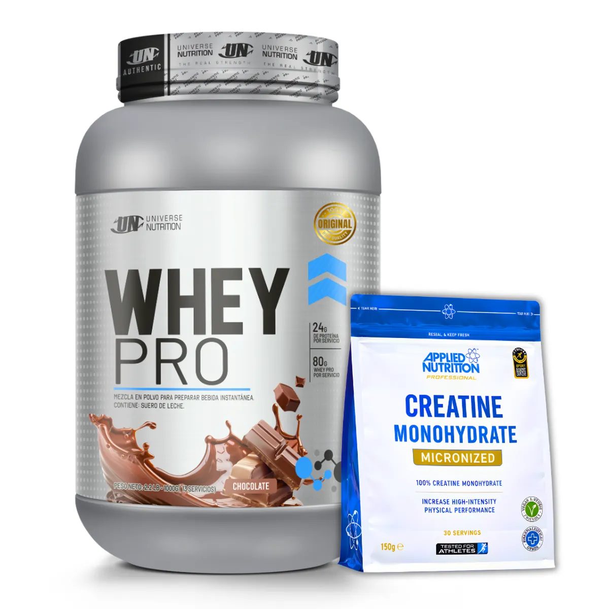 PROTEINA WHEY PRO 1 KG - CHOCOLATE + CREATINA APPLIED NUTRITION 150 G - 1