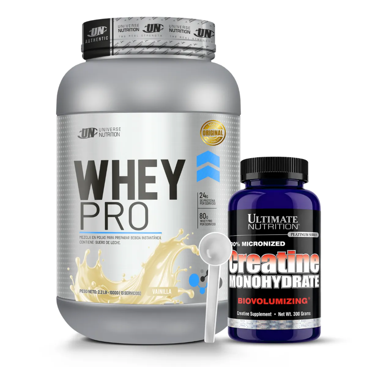 PROTEINA WHEY PRO 1 KG - VAINILLA + CREATINA ULTIMATE NUTRITION 300 G + SCOOP - 1