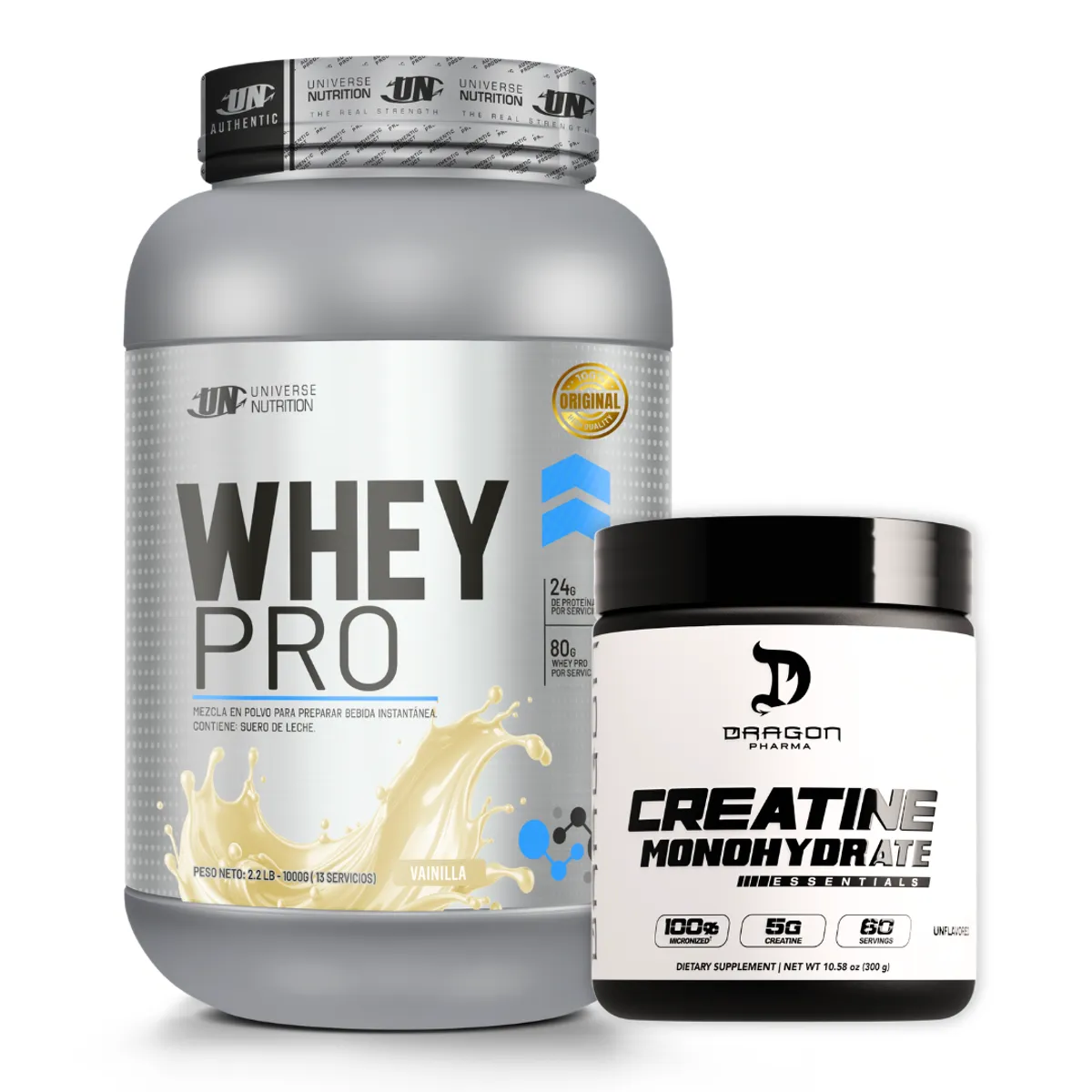 PROTEINA WHEY PRO 1 KG - VAINILLA + CREATINA DRAGON PHARMA 300 G - 1