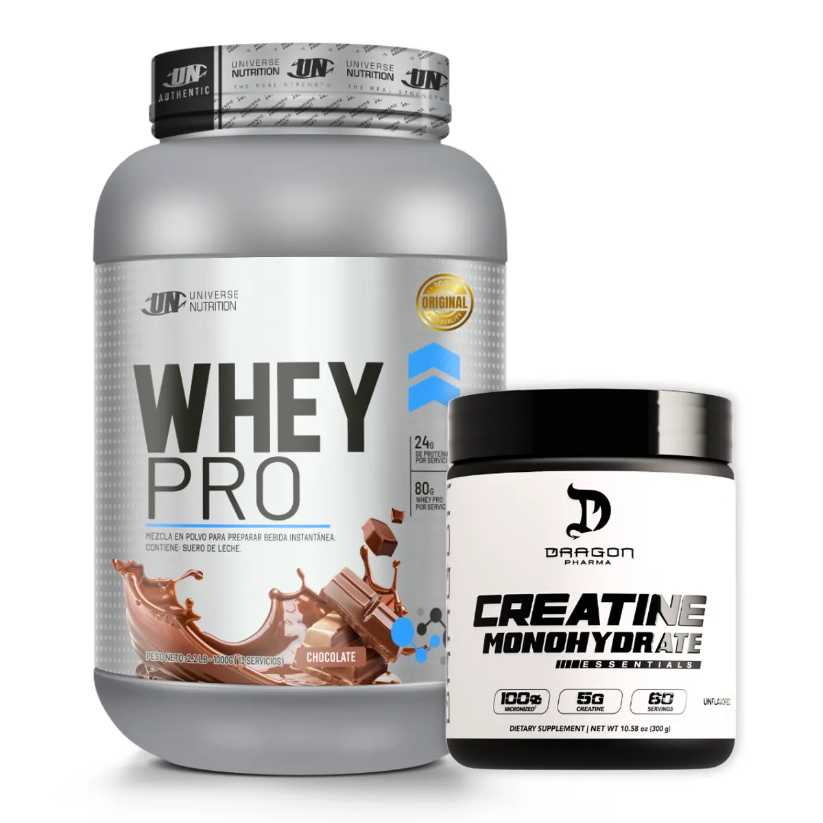 PROTEINA WHEY PRO 1 KG - CHOCOLATE + CREATINA DRAGON PHARMA 300 G - 1