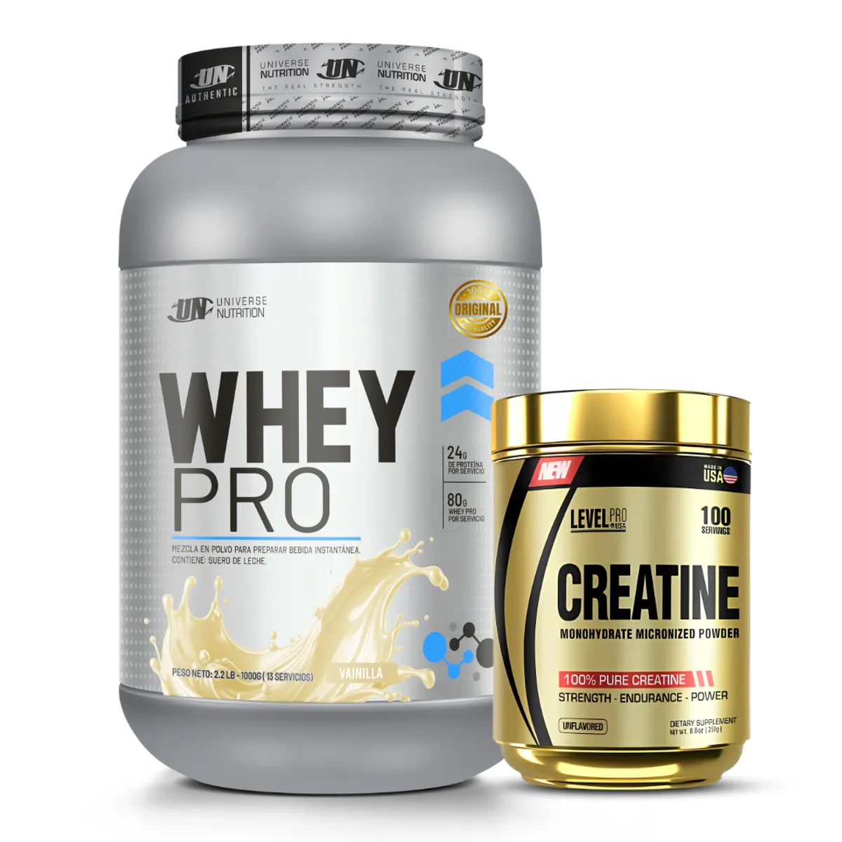 PROTEINA WHEY PRO 1 KG - VAINILLA + CREATINA LEVEL PRO 250 G - 1