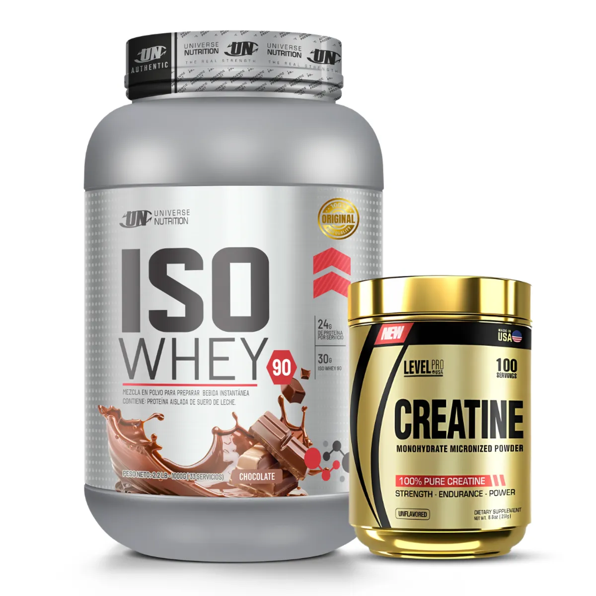 PROTEINA ISO WHEY 90 1 KG - CHOCOLATE + CREATINA LEVEL PRO 250 G - 1