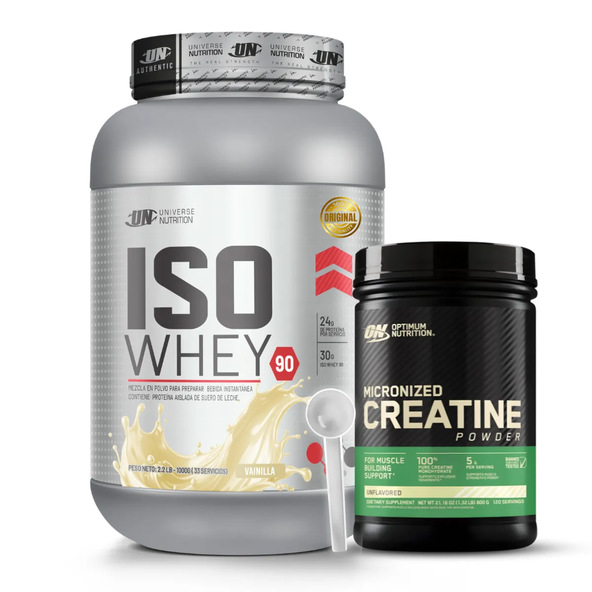 PROTEINA ISO WHEY 90 1 KG - VAINILLA + CREATINA OPTIMUM NUTRITION 600 G + SCOOP - 1