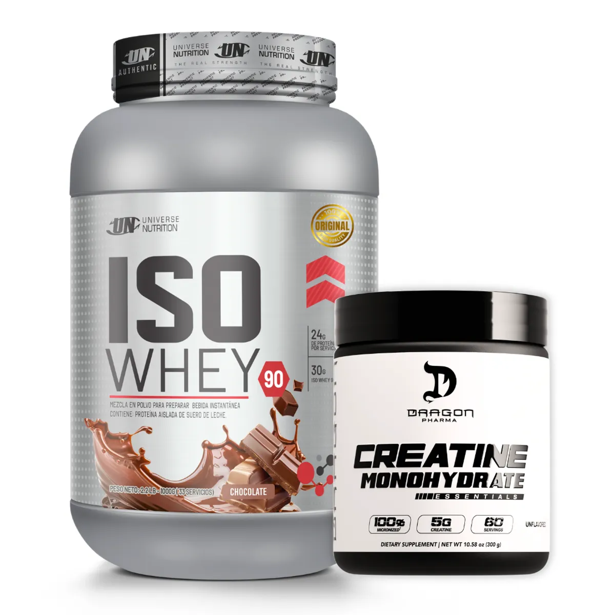 PROTEINA ISO WHEY 90 1 KG - CHOCOLATE + CREATINA DRAGON PHARMA 300 G - 1