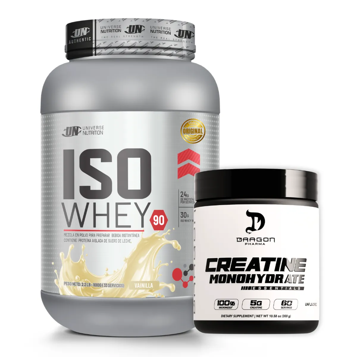 PROTEINA ISO WHEY 90 1 KG - VAINILLA + CREATINA DRAGON PHARMA 300 G - 1