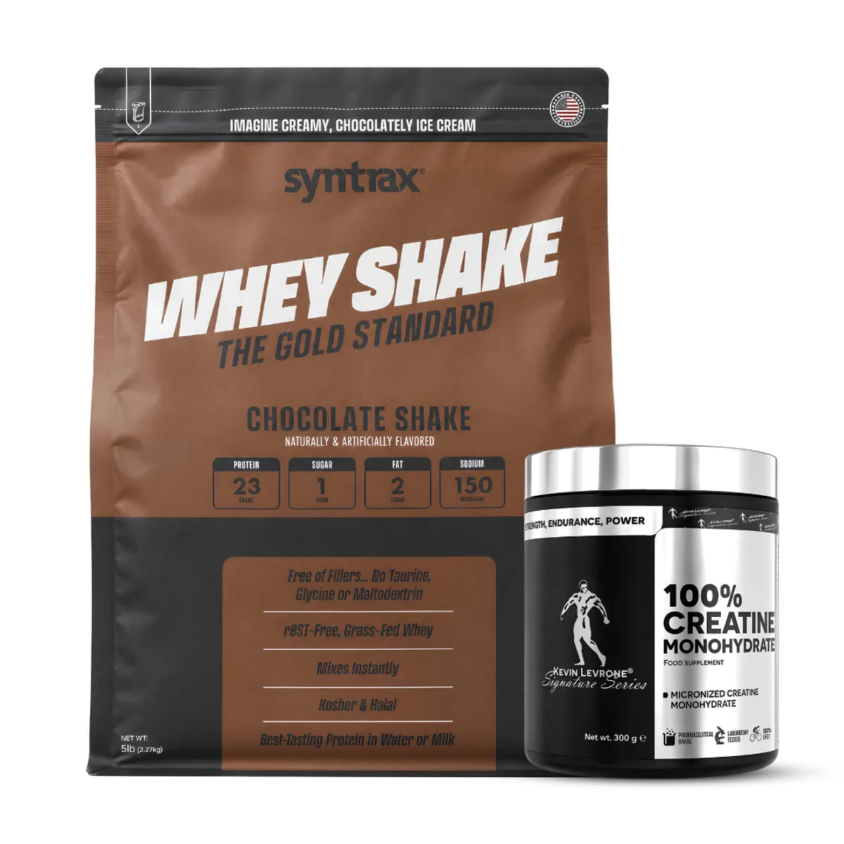 PROTEINA WHEY SHAKE 5 LB SYNTRAX - CHOCOLATE SHAKE + CREATINA KEVIN LEVRONE 300 G - 1