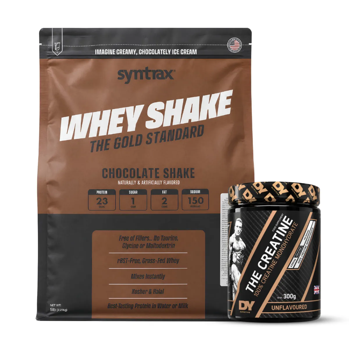 PROTEINA WHEY SHAKE 5 LB SYNTRAX - CHOCOLATE SHAKE + CREATINA DORIAN YATES 300 G - 1
