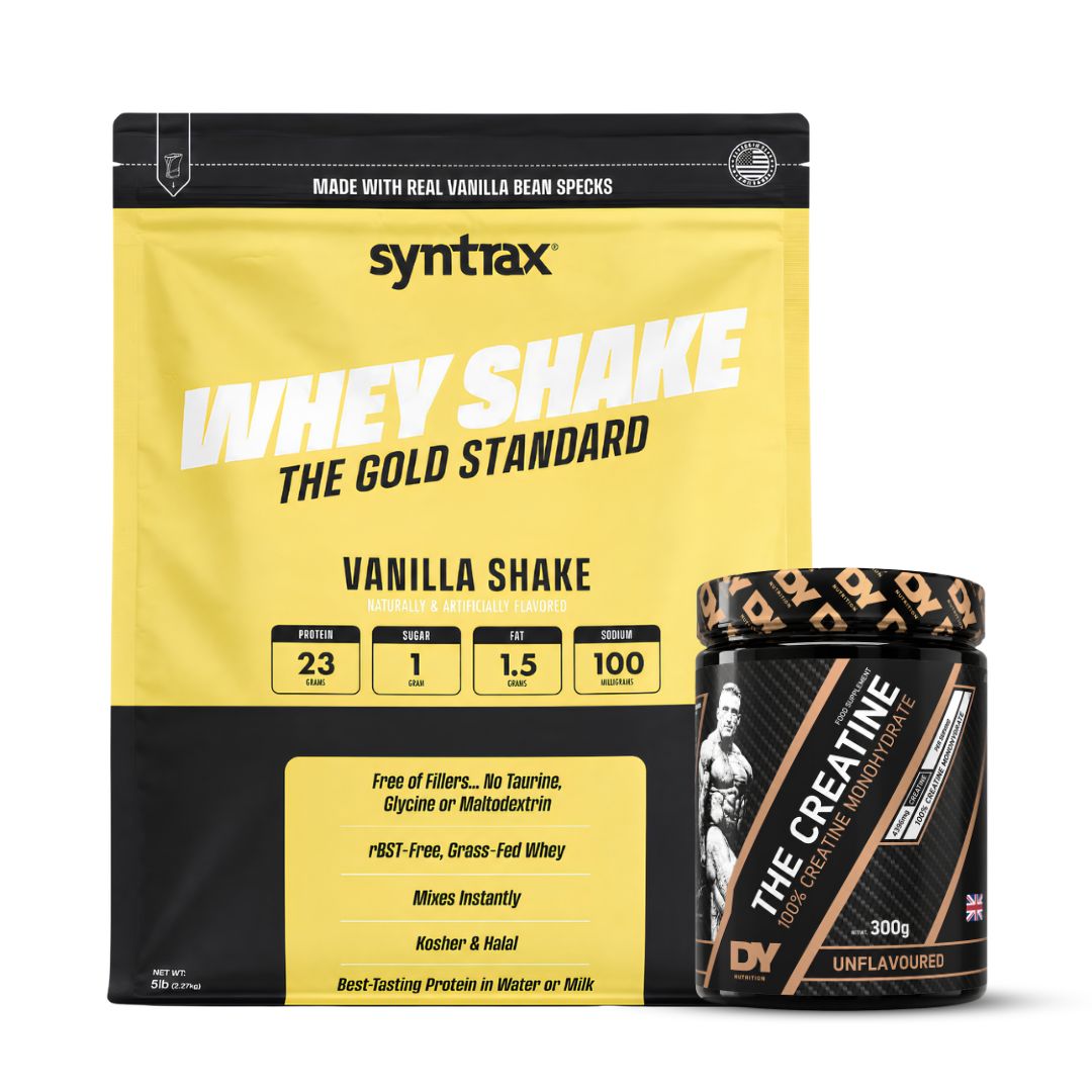 PROTEINA WHEY SHAKE 5 LB SYNTRAX - VAINILLA SHAKE + CREATINA DORIAN YATES 300 G - 1