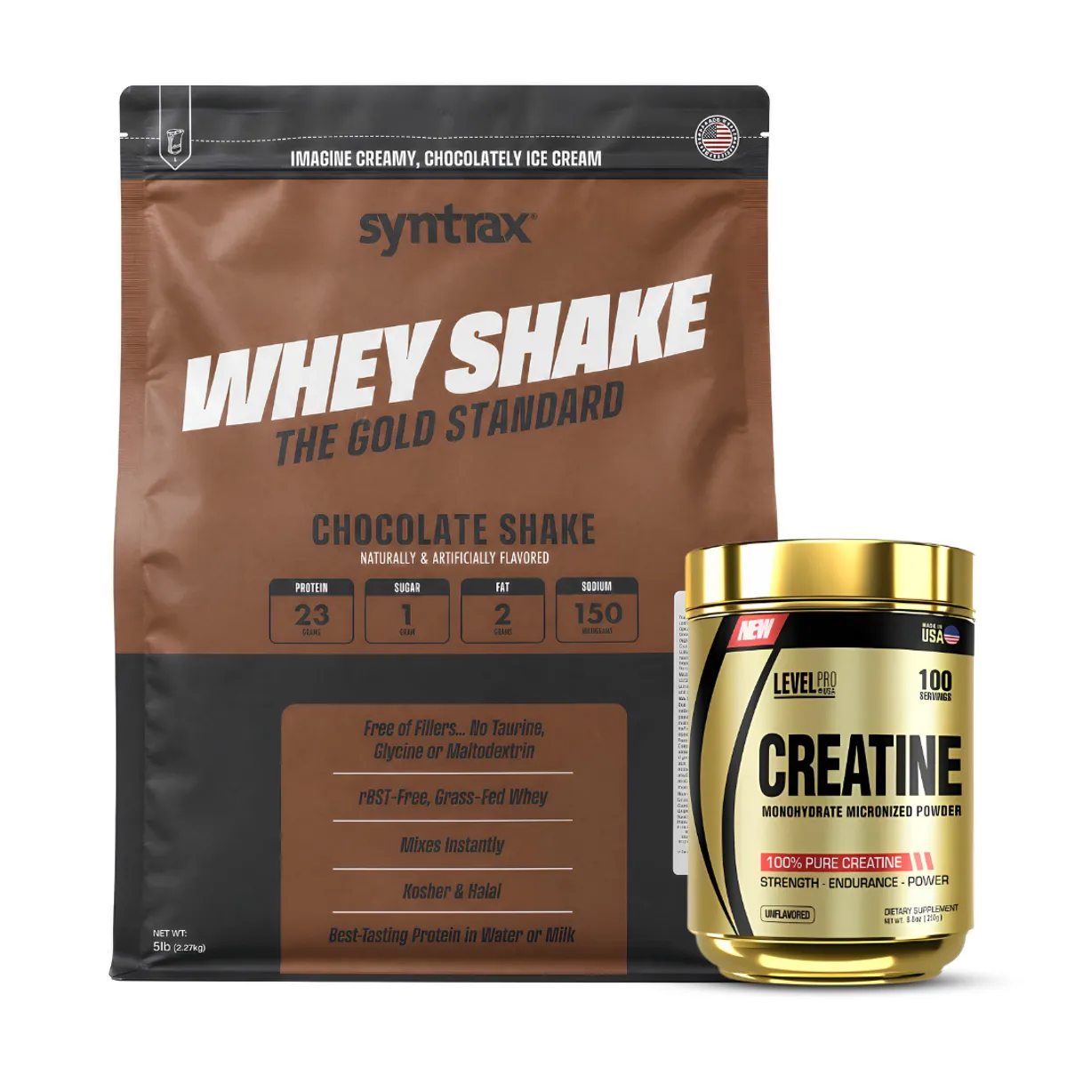 PROTEINA WHEY SHAKE 5 LB SYNTRAX - CHOCOLATE SHAKE + CREATINA LEVEL PRO 250 G - 1