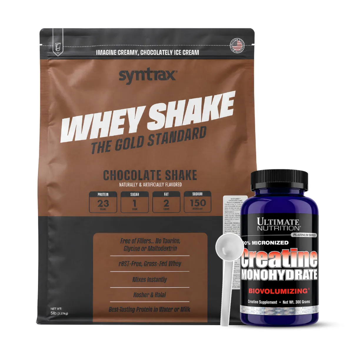 PROTEINA WHEY SHAKE 5 LB SYNTRAX - CHOCOLATE SHAKE + CREATINA ULTIMATE NUTRITION 300 G + SCOOP - 1