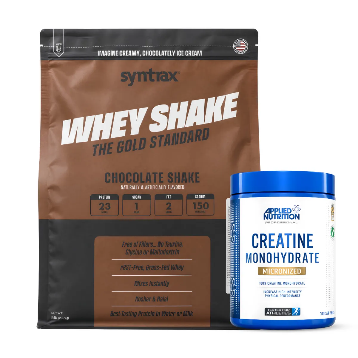 PROTEINA WHEY SHAKE 5 LB SYNTRAX - CHOCOLATE SHAKE + CREATINA APPLIED NUTRITION 500 G - 1