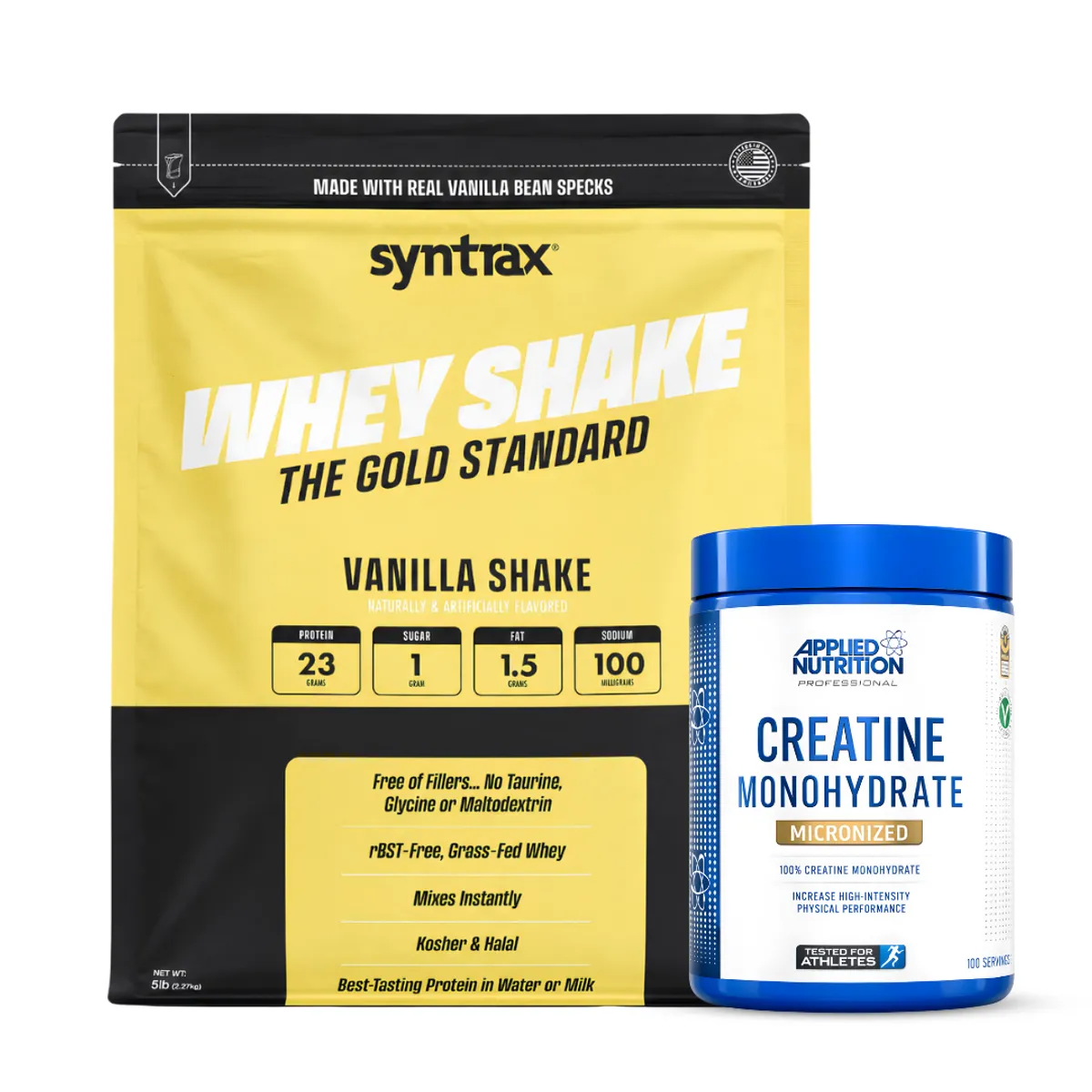 PROTEINA WHEY SHAKE 5 LB SYNTRAX - VAINILLA SHAKE + CREATINA APPLIED NUTRITION 500 G - 1