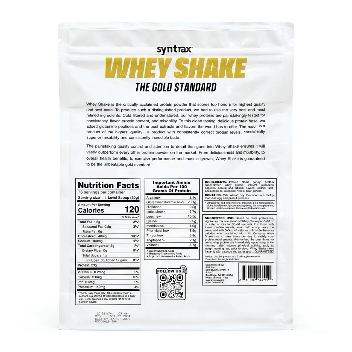 PROTEINA WHEY SHAKE 5 LB SYNTRAX - VAINILLA SHAKE + CREATINA APPLIED NUTRITION 500 G - 2