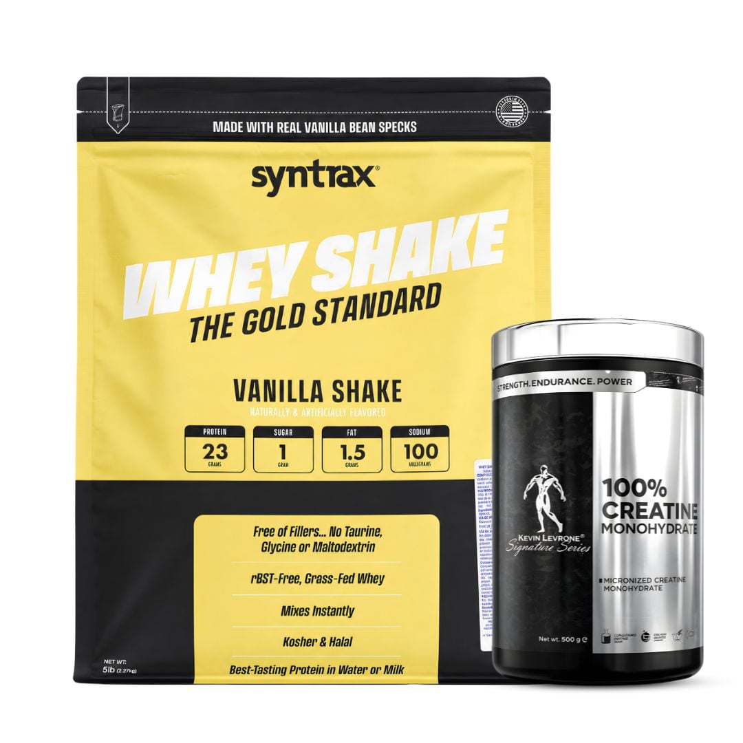 PROTEINA WHEY SHAKE 5 LB SYNTRAX - VAINILLA SHAKE + CREATINA KEVIN LEVRONE 500 G - 1