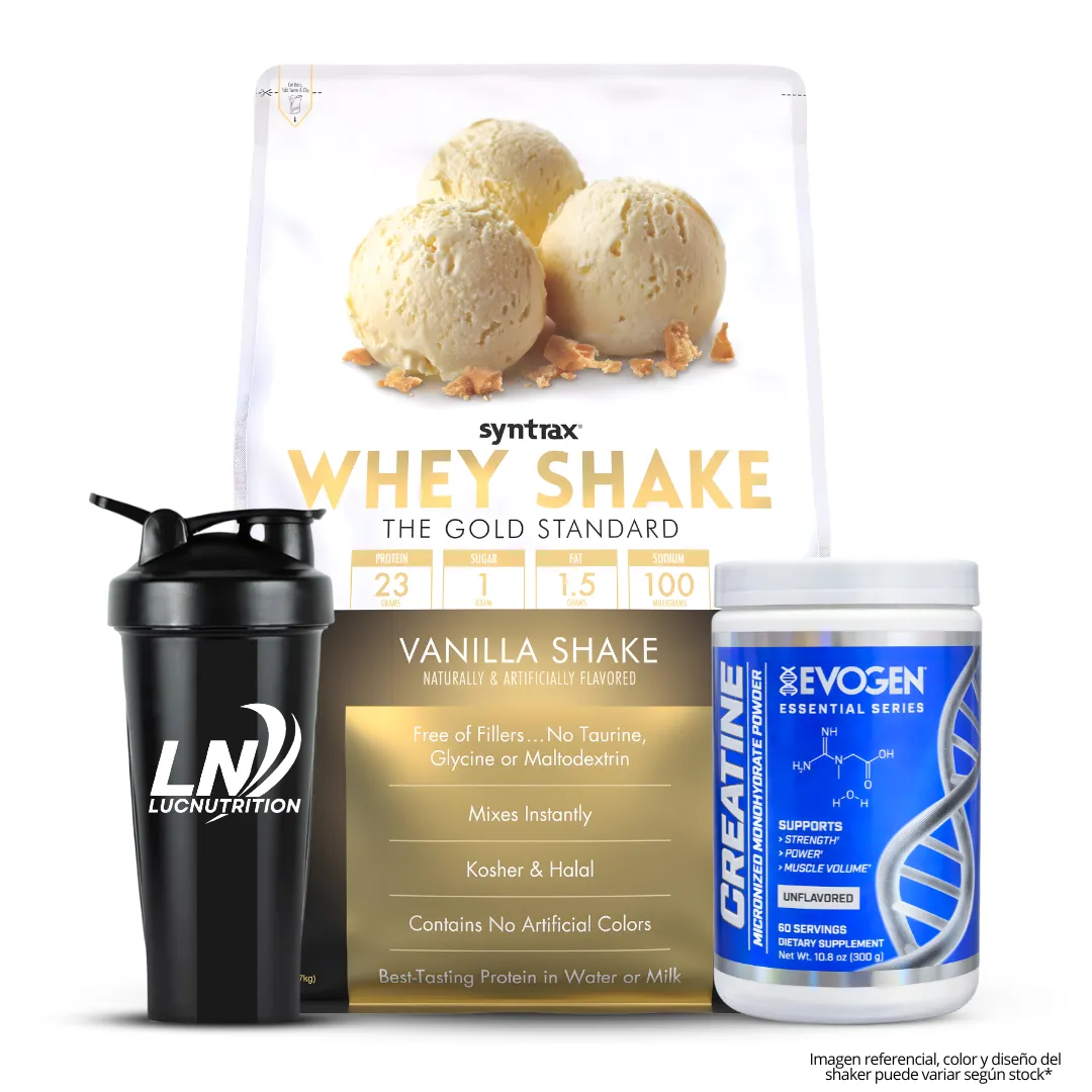 WHEY SHAKE 5 LB - PROTEINA SYNTRAX - VAINILLA SHAKE + CREATINA EVOGEN 300 G + SHAKER - 1