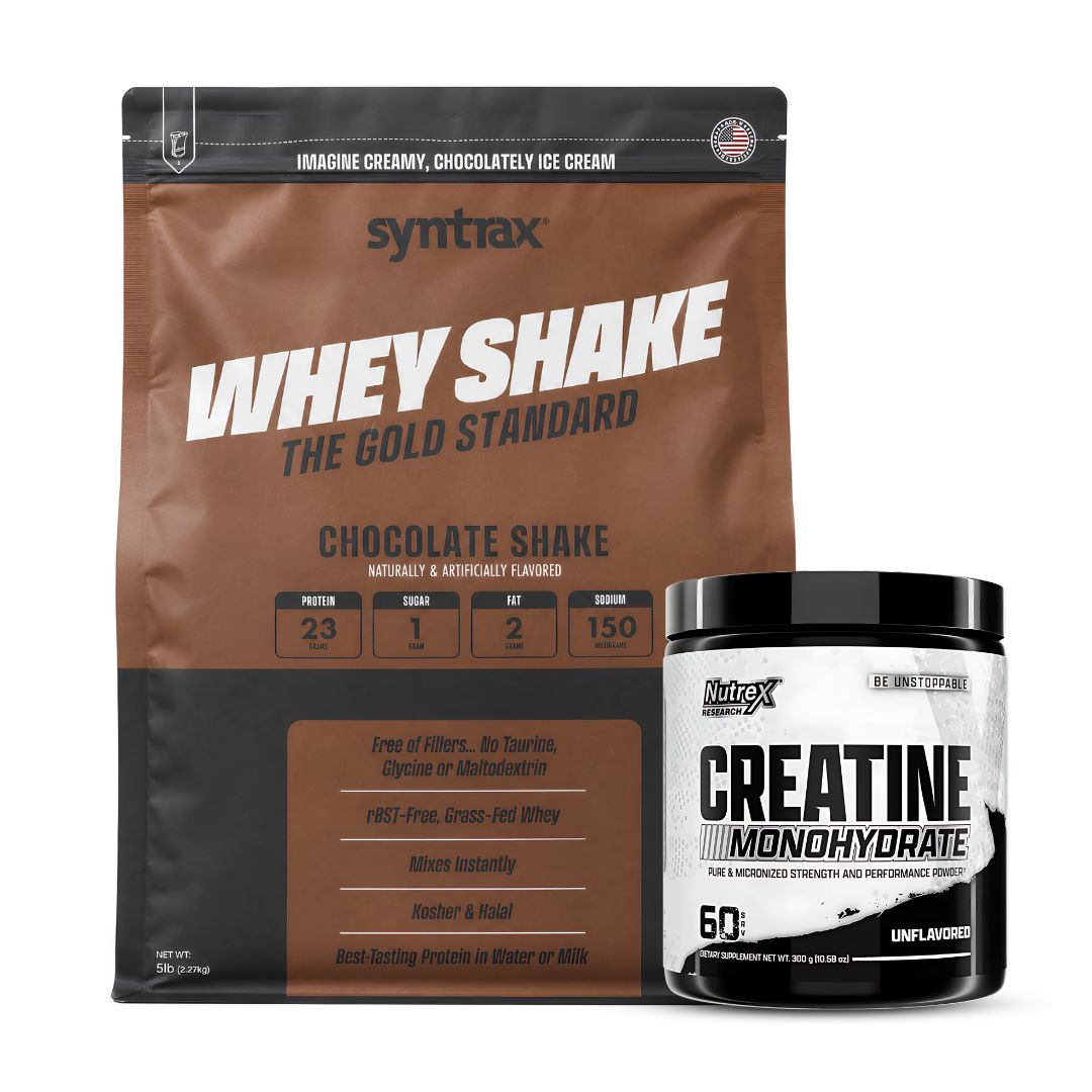 PROTEINA WHEY SHAKE 5 LB SYNTRAX - CHOCOLATE SHAKE + CREATINA NUTREX 300 G - 1