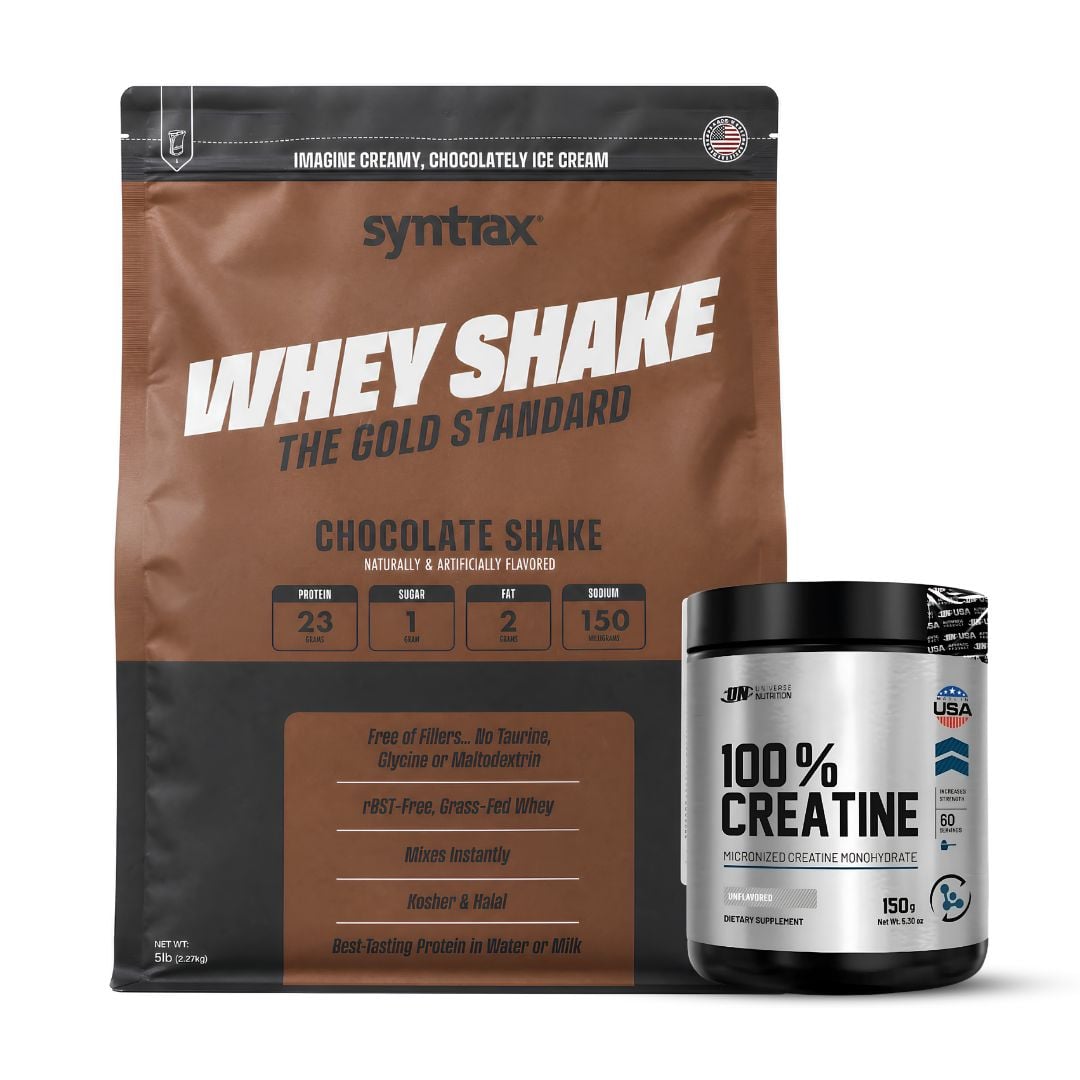PROTEINA WHEY SHAKE 5 LB SYNTRAX - CHOCOLATE SHAKE + CREATINA UNIVERSE NUTRITION 150 G - 1