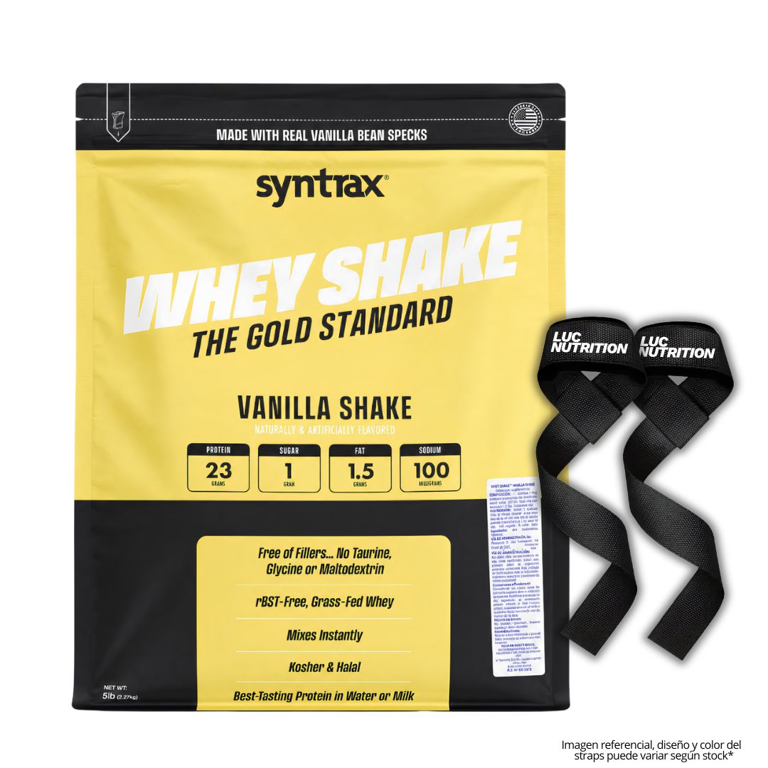 PROTEINA WHEY SHAKE 5 LB SYNTRAX - VAINILLA SHAKE + STRAPS - 1