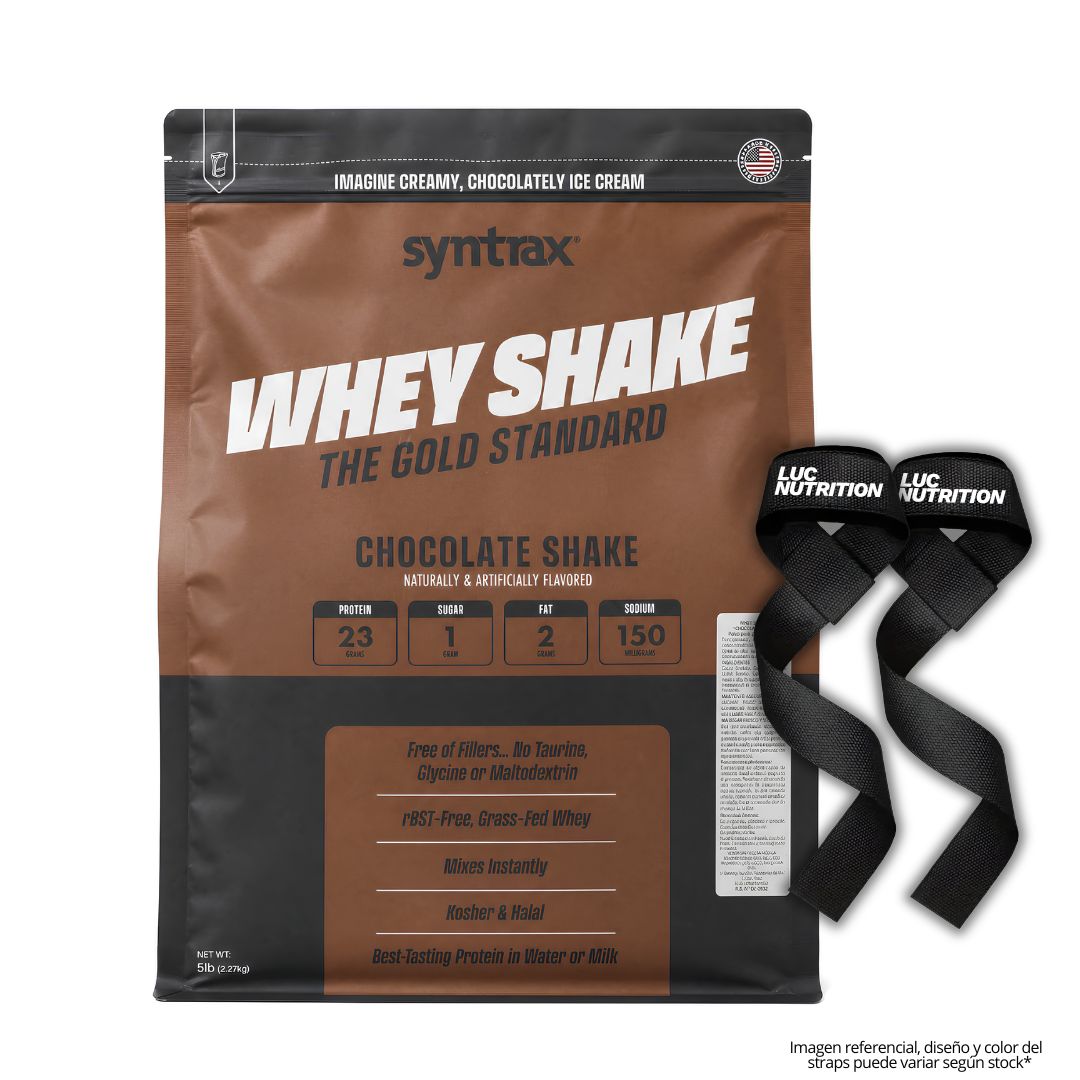 PROTEINA WHEY SHAKE 5 LB SYNTRAX - CHOCOLATE SHAKE + STRAPS - 1