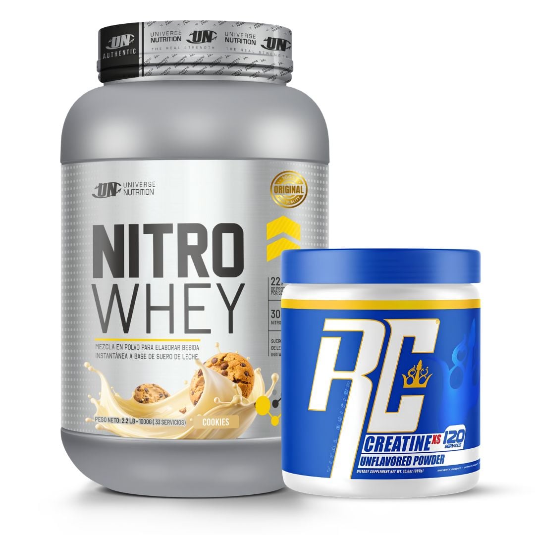 PROTEINA NITRO WHEY 1 KG - COOKIE AND CREAM + CREATINA RONNIE COLEMAN 300 G - 1