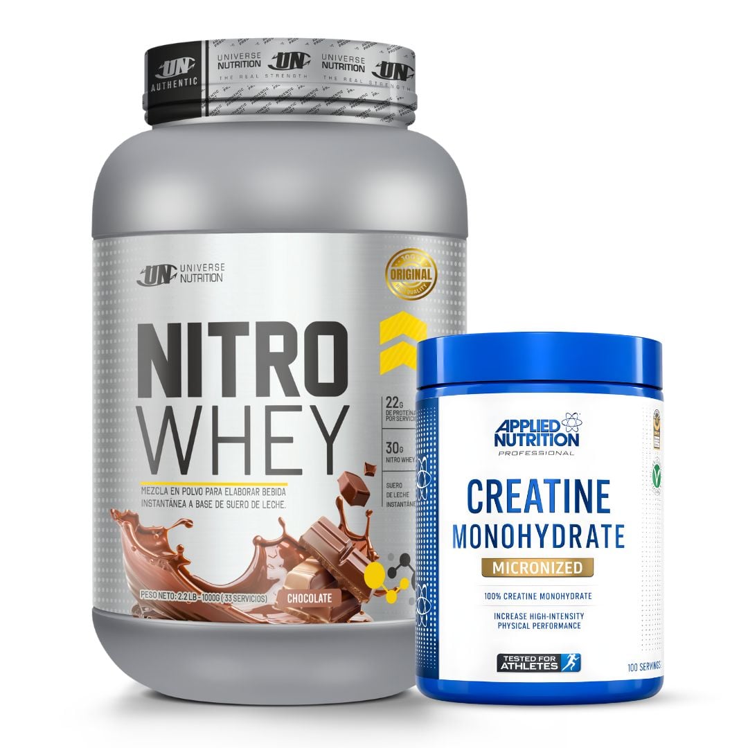 PROTEINA NITRO WHEY 1 KG - CHOCOLATE + CREATINA APPLIED NUTRITION 500 G - 1